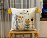 Square Embroidered Cushion Cover with Yellow Tassels - Image 