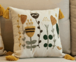 Square Embroidered Cushion Cover with Yellow Tassels - Image 