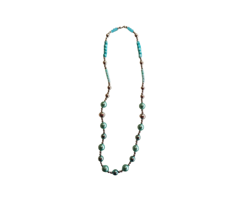 3 Handmade Pearl Necklace in Blue Green - Image 1