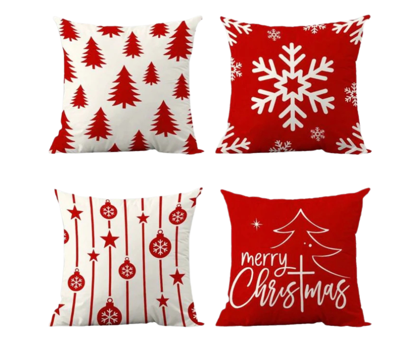 4 pieces 1 Christmas Cushion Covers Set in Red White - Image 1