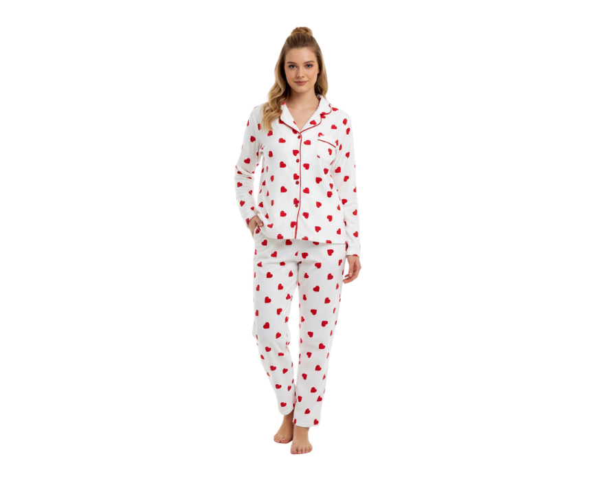 Cagri3050 Red Hearts Fleece Pajama Set in White - Image 1