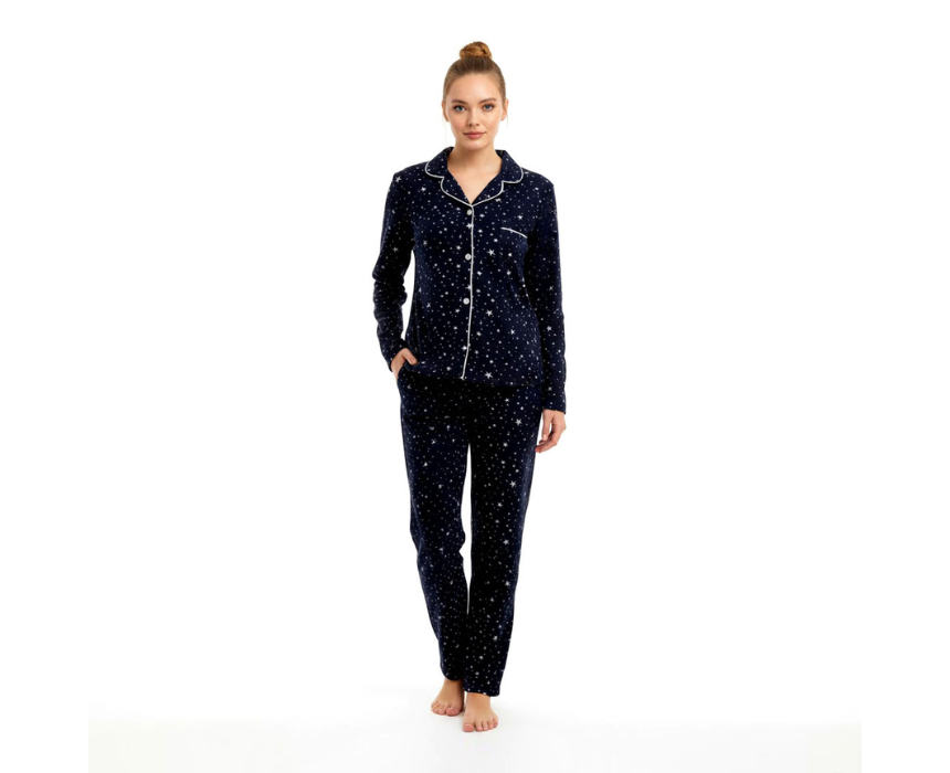 Cagri3060 Stars Fleece Pajama Set in Black - Image 1