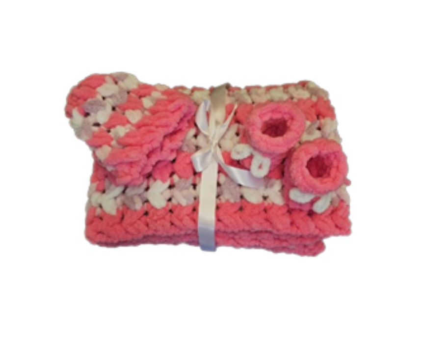 Girl Baby Set in Pink and White Yarn - Image 1