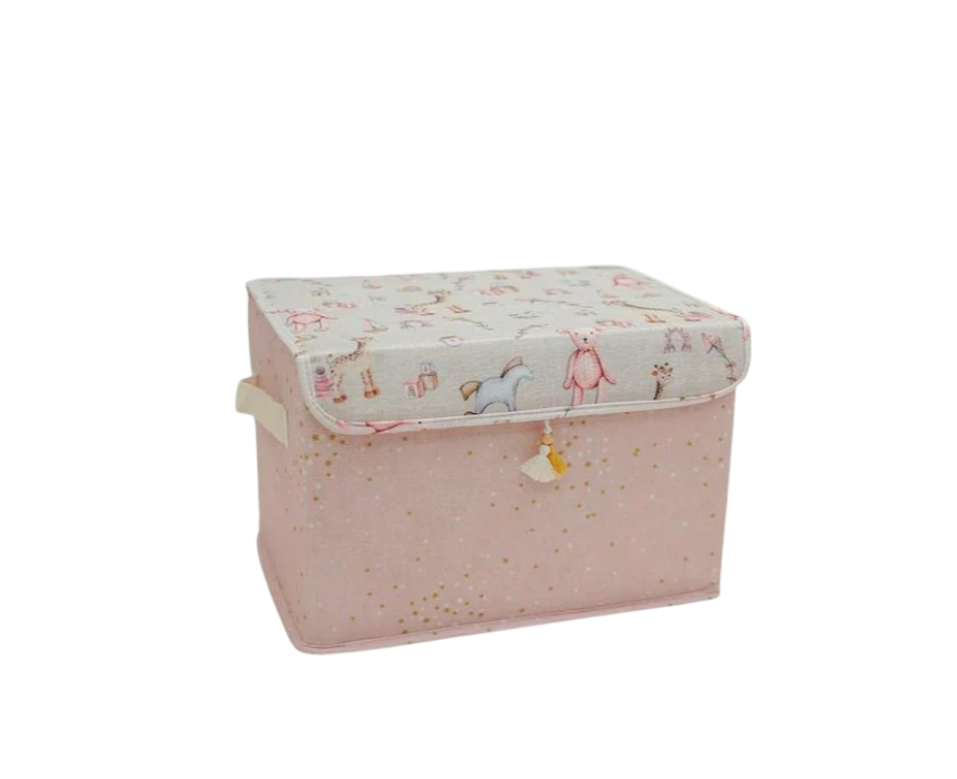 Untitled design (13) Teal Fabric Pink Storage Box with Lid - Image 1