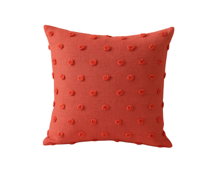 Untitled design (13) Coral Textured Cushion With Tufted Polka Dots - Image 1