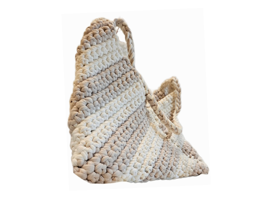 Crochet Bag in Light Brown and Off white - Image 1