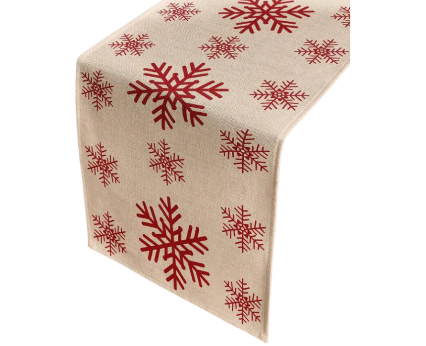 red snowflake table Snowflake Table Runner in Red - Image 1