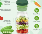 Leak-Proof Salad Jar with Built-In Dressing Bowl - Image 