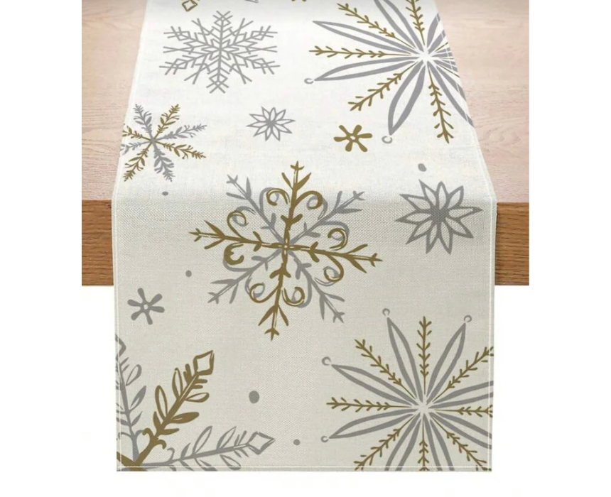 snowlfakes 1 Snowflake Table Runner in Silver Gold - Image 1