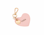 Pink Vegan Leather Heart Keychain - Image 