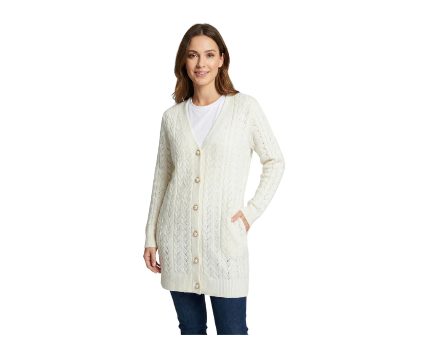 1 Offwhite Long Sleeve Buttoned Cardigan With Attached Pockets - Image 1