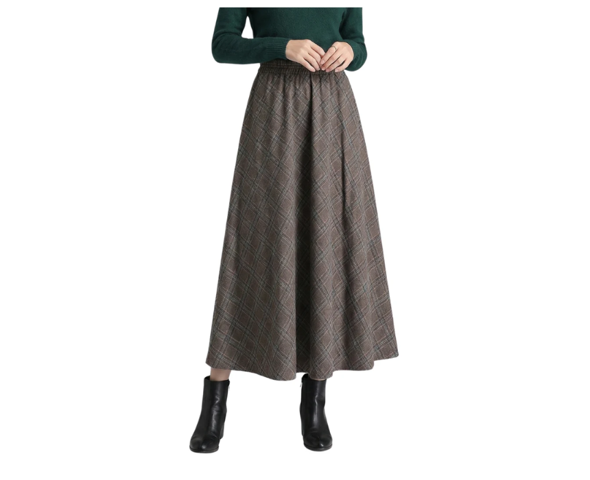 1 Maxi Brown Checked Skirt With Side Pockets - Image 1