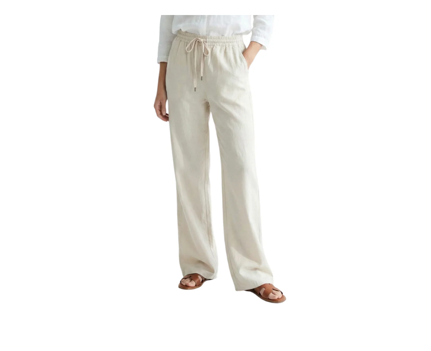 1 Beige Loose Fit Pant With Elastic Waist - Image 1