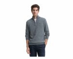 Tom Tailor Long Sleeve Knitwear Grey Pullover With Half Zipper To Close - Image 
