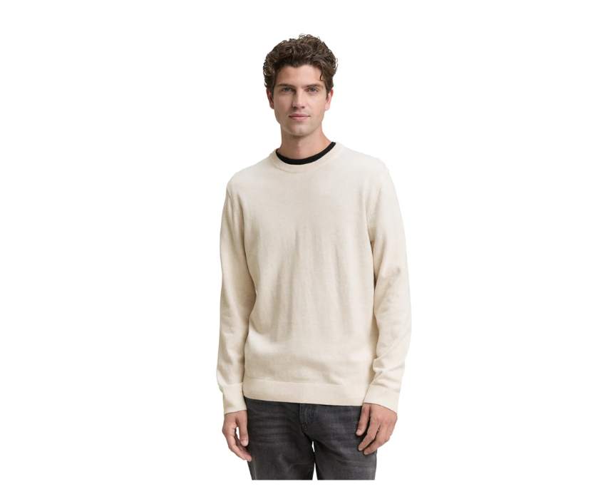 1 Tom Tailor Basic Knitted Offwhite Pullover Made of Cotton - Image 1