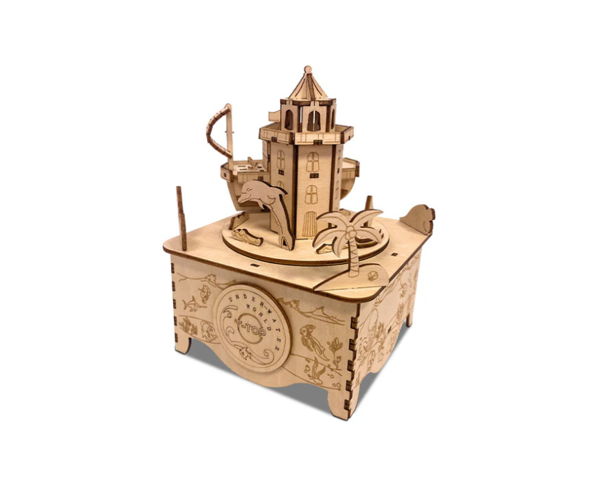 1 Dream Ocean Rotational Music Box 3D Mechanical Wooden Puzzle - Image 1