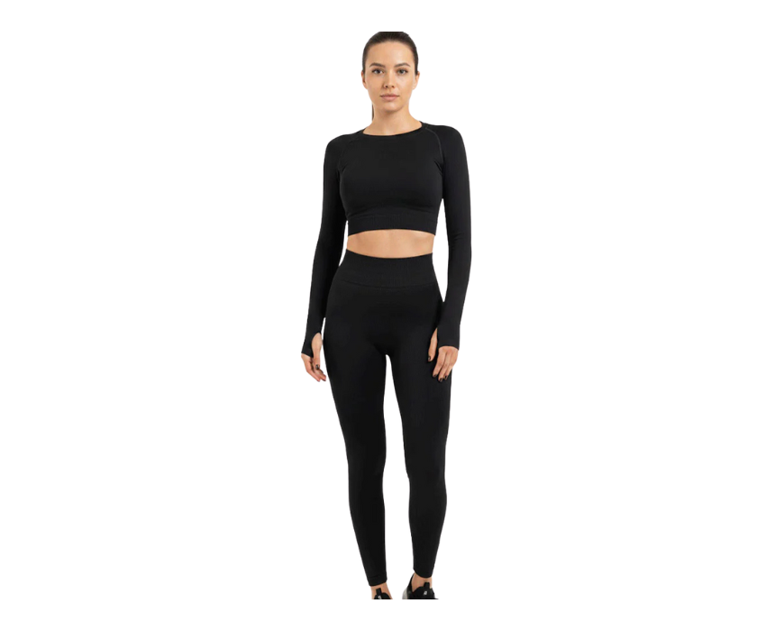 1 Seamless Leggings + Crop Top Full Black (Women) - Image 1