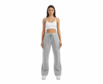 Flare Yoga Pants Grey Cotton Baggy With Pockets (women) - Image 
