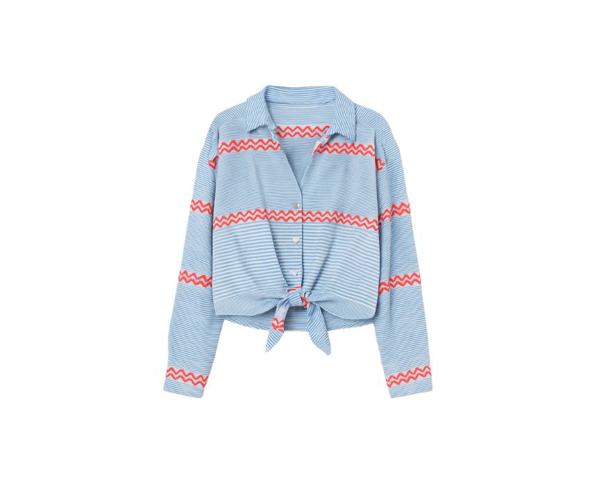 1 Blue Knot Oversized Shirt with Red Wavy Trim - Image 1