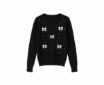 Black Knit Sweater with Pearl and Bow Embellishments - Image 