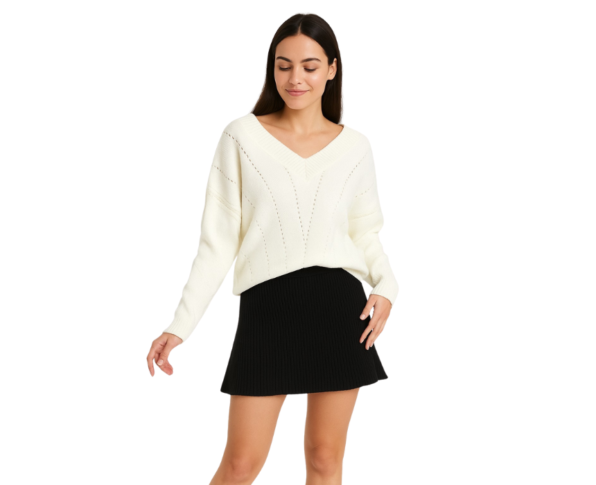 1 V-Neck Panel Knit Sweater - Image 1