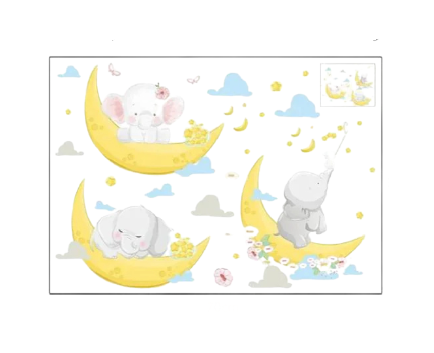 1 Baby Elephants on Moon Wall Decal - Image 1