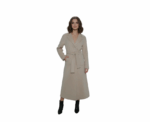 Beige Long Chamois Coat With Side Pockets - Image 