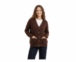 Long Sleeve Button Knitwear Brown Cardigan - Image 