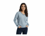 Grey Knitted V-Neck Warm Pullover - Image 
