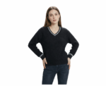 Black Knitted V-Neck Warm Pullover - Image 