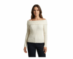 Off Shoulder Offwhite Knitwear Long Sleeve Pullover - Image 