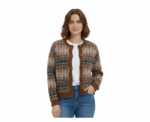 Long Sleeve Brown Buttoned Pullover With Print - Image 