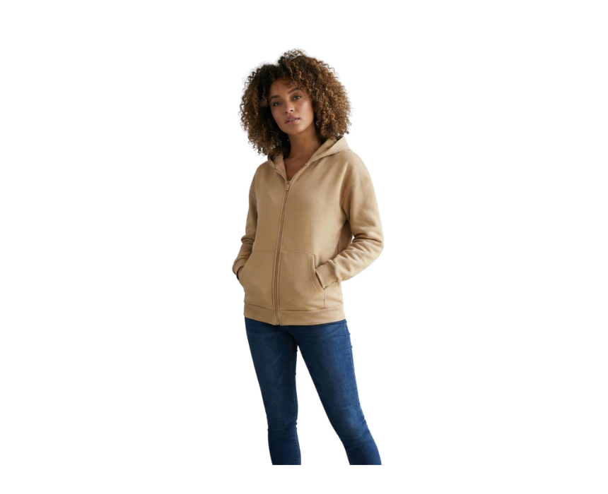 1 Long Sleeve Fleeced Beige Jacket With Zipper To Close - Image 1