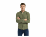 Olive Buttoned Ribbed Velvet Shirt - Image 