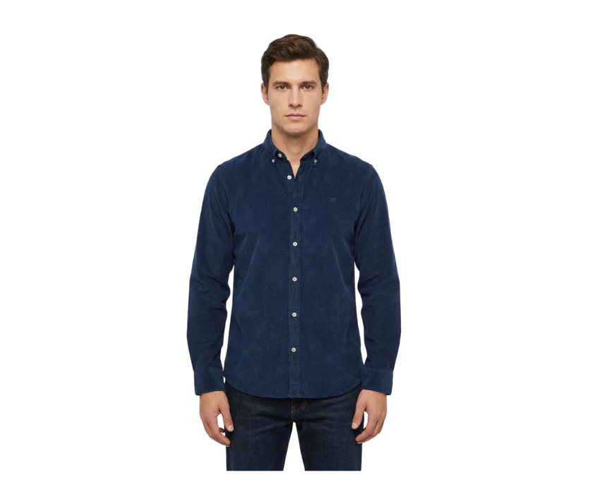 1 Navy Buttoned Ribbed Velvet Shirt - Image 1