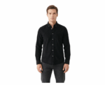 Black Buttoned Ribbed Velvet Shirt - Image 