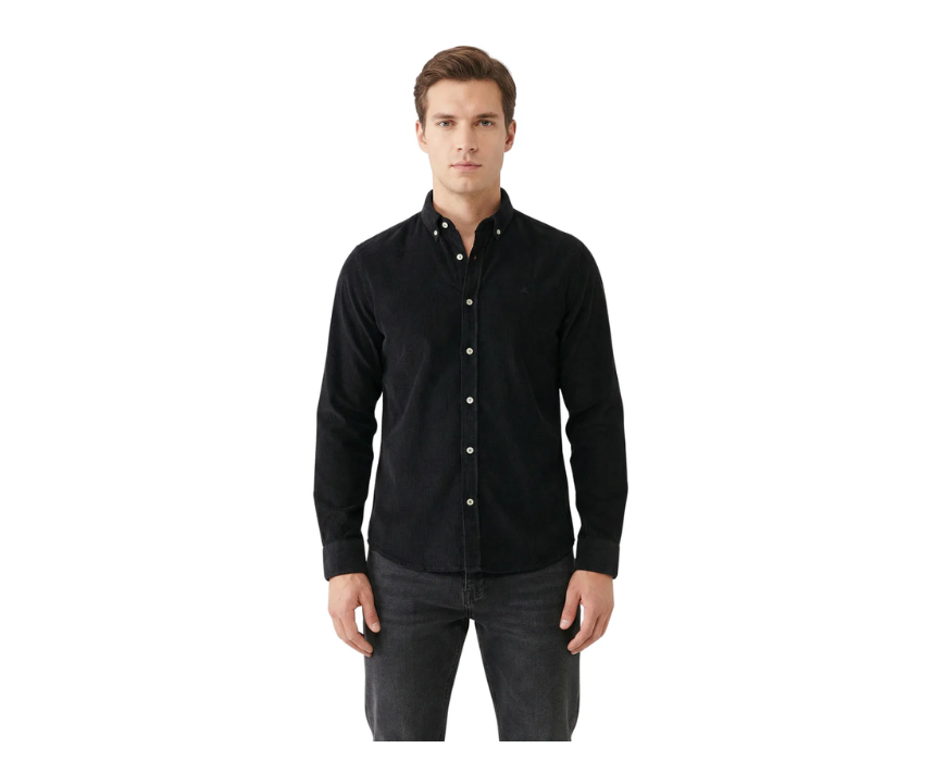 1 Black Buttoned Ribbed Velvet Shirt - Image 1