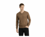 Damat Long Sleeve V- Neck Knitwear Brown Pullover - Image 