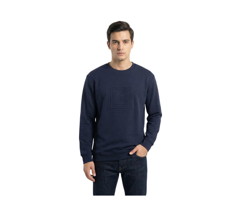 1 Damat Long Sleeve Navy Sweater With Front Design - Image 1