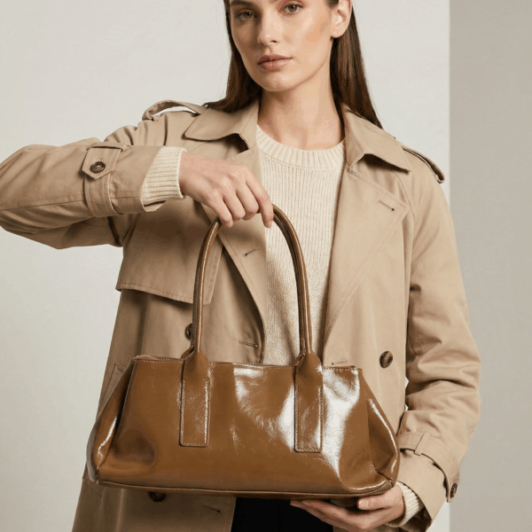 Light Brown Large Handle Bag With Long Strap