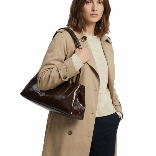 Brown Large Handle Bag With Long Strap