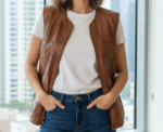 Leather camel vest - Image 