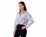 Blue Knot Oversized Shirt with Red Wavy Trim - Image 
