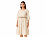 Beige Dress with Belt - Image 