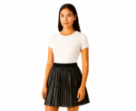 Black Faux Leather Pleated Skirt - Image 