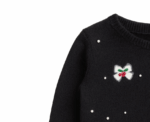 Black Knit Sweater with Pearl and Bow Embellishments - Image 
