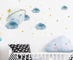 Blue Clouds and Moon and Gold Stars Wall Sticker - Image 