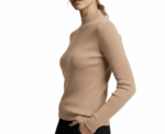 Long Sleeved Beige Sweater Stand up Collar - Image 