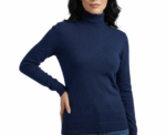 Long Sleeved Navy Sweater Stand up Collar - Image 