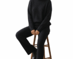 High Neck Ribbed Black Sweater With Pant - Image 